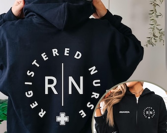 Nurse Jacket, Registered Nurse Zip Up Hoodie, Full Zip RN Sweatshirt, RN Gift, New Nurse Grad Gift, Custom Registered Nurse, Nurse Shirt