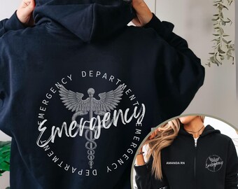 Custom Emergency Department Zip Up Hoodie, Nurse Jacket, ED Sweater, ER Nurse Full Zip Hooded Sweatshirt, Emergency Registration, ED Staff