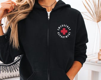 Emergency Department Zip Up Hoodie, Emergency Department Sweatshirt, ER Nurse Jacket, Nurse Hooded Sweatshirt, Emergency Nurse, ER Nurse