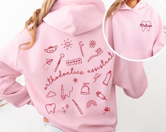 Sudadera con capucha de ortodoncia personalizada, sudadera con capucha de asistente de ortodoncia, regalo de ortodoncia, sudadera con capucha de clínica dental, técnico dental, sudadera con capucha personalizada