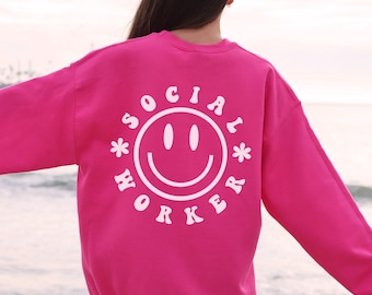 Sudadera retro de trabajador social, camiseta de trabajador social, trabajo social, regalo de graduación de trabajo social, ropa de trabajador social escolar, suéter de cuello redondo
