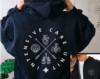 Intensive Care Unit Zip Up Hoodie, Custom ICU Nurse Jacket, Intensive Care Full Zip Hoodie, Gift for ICU Nurse, Rn Jacket For Work, ICU Tech