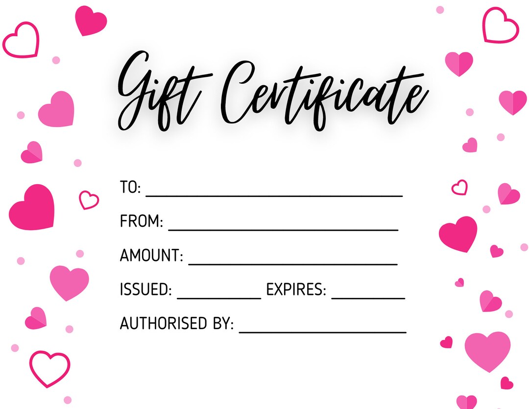 Valentines Gift Certificate Digital Printable • Gift Certificate ...