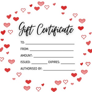 Fillable Printable Valentines Gift Certificate • Gift Certificate Template • Gift Voucher • Instant Download Gift Coupon Personalise Voucher