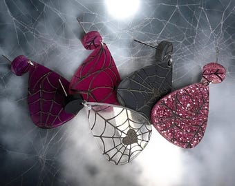 Tear Drop Colorful Spider Web Acrylic Earrings – 5 Spooky Colors to Choose From! | Gifts for You