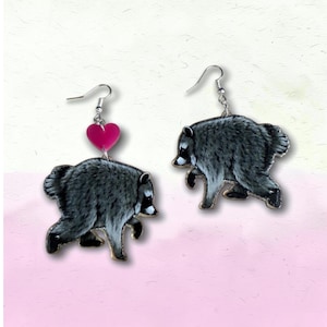 Jimothy Inspired Acrylic Dangles | Funny Raccoon Earrings |  Stumpy Trash Panda Earrings | Quirky Animal Gift