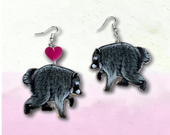 Funny Raccoon Earrings | Jimothy Inspired Acrylic Dangles | Stumpy Trash Panda Earrings | Quirky Animal Gift