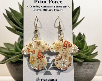 Mushroom Shape Earrings - Mushroom and Flowers Cottagecore Dangle Earrings - Groovy 70’s Pattern | Gifts for her | Unique Earrings