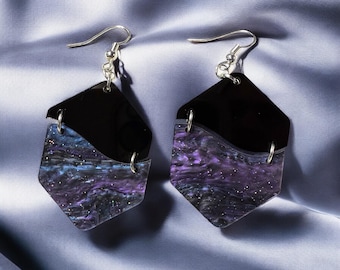 Galaxy Swirl Acrylic Statement Earrings – Space Lover Gift