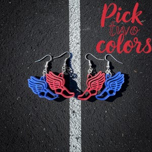 Two Pairs - Track and Field Cross Country Winged Track Shoes Customized Color 3D Printed Earrings - QUICK SHIPPING - Custom Colors