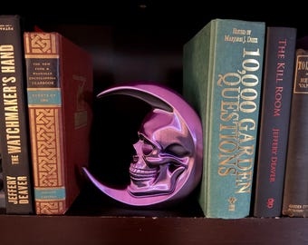 Crescent Moon Skull Bookend, Gothic Shelf Decor, Dark Academia Accent