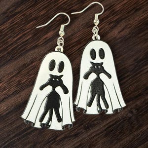 Black Cat Ghost Earrings – Fun Spooky Season Jewelry – Lightweight Acrylic