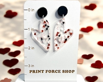 Handmade Acrylic Heart Earrings | Red & Black Glitter, Valentine's Jewelry