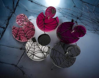 Colorful Spider Web Acrylic Earrings – 5 Spooky Colors to Choose From! | Gifts for her |