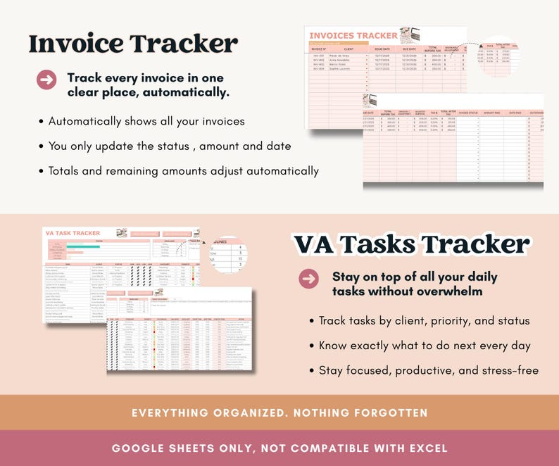 Pode incluir: An&uacute;ncio de produto digital com dois rastreadores: um rastreador de faturas e um rastreador de tarefas de assistente virtual. O rastreador de faturas rastreia faturas automaticamente. O rastreador de tarefas de assistente virtual ajuda a gerenciar tarefas di&aacute;rias.