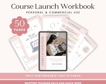 Modèle Canva de planificateur de lancement de créateur de cours, plan directeur de coaching, classeur de stratégie de pré-lancement,