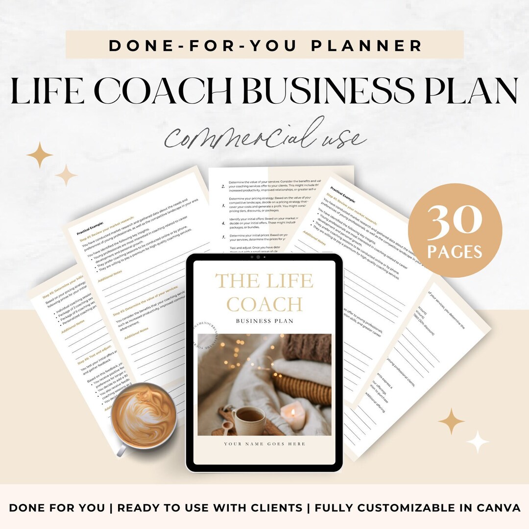 Life Coach Business Plan, Canva Template Planner, Lead Template