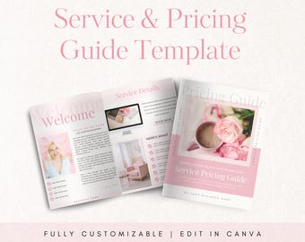 Modèle de guide des services et des prix, liste de prix, proposition client, kit de bienvenue pour nouveau client, modèle Canva