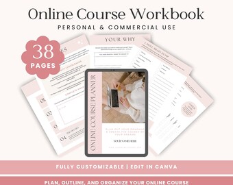 Modèle Canva de planificateur de cours en ligne, classeur de création de cours (téléchargement numérique)