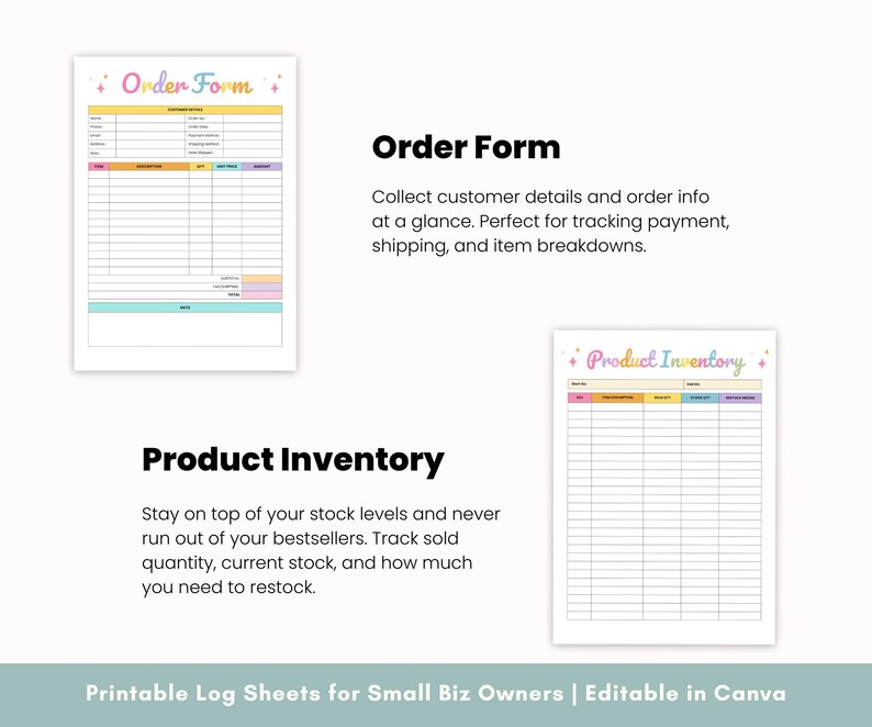 Restock Form Rainbow Business Sales Tracker, Printable Sales Log (PDF, Canva) - Etsy