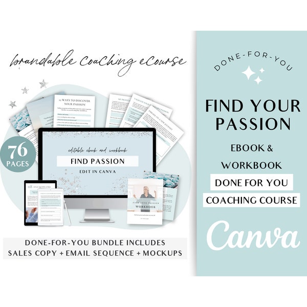 Find Your Passion Workbook, Passion Planner,  Lead Magnet, Coaching Tools, Done For You, Business Coach, Purpose Journal, Course Creator