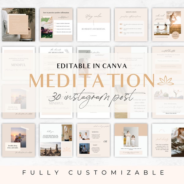 Meditation Instagram Post Story Templates, Engagement Booster, Mindfulness Canva Template, Wellness Yoga Instagram Post Templates