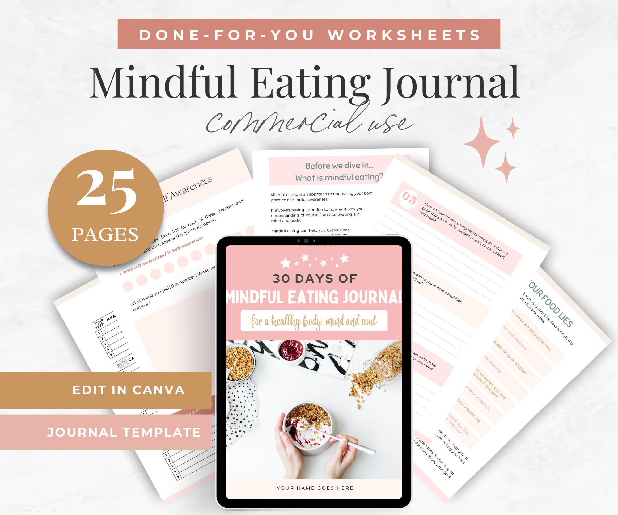 Eating Journal Mindful Eating Journal, Canva Templates, Coaching Toolkits, Mindful ...