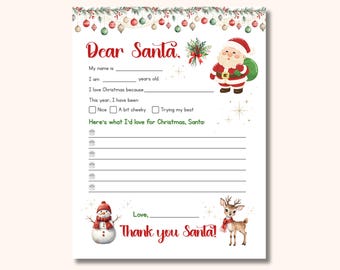 Lettre au père Noël pour enfants, liste de souhaits de Noël à imprimer (PDF)