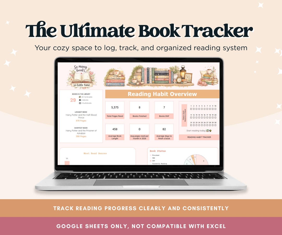 Digital Book Tracker, Reading Log Google Sheets (PDF File Access Link ...