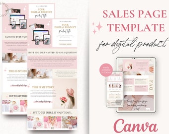 Sales Page Template Canva, Digital Product Sales Page, Website Template, Course Sales Page, Sales Page Website Template