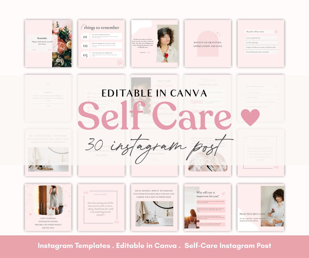 Self Care Instagram Post Templates | Editable Wellness Coaching Content ...