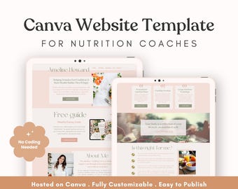 Canva Website Template for Nutrition Coaches, Wellness Practitioners, Health, and Dietitians | Editable Coaching Design