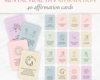 Cartes d'affirmation, cartes imprimables, santé mentale, cartes de motivation, cartes de positivité, plate-forme d'affirmations de pleine conscience, utilisation commerciale