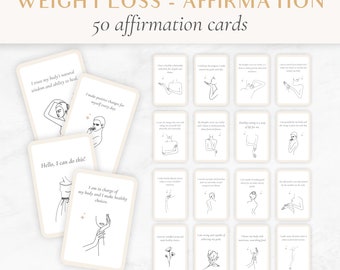 Cartes d'affirmation modifiables, cartes imprimables, perte de poids, cartes de motivation, cartes de positivité, jeu d'affirmation