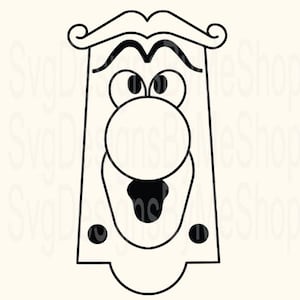 May include: Black and white line art illustration of a cartoon face with a large nose, mustache, and eyebrows. The face is inside a rectangular frame with rounded corners.