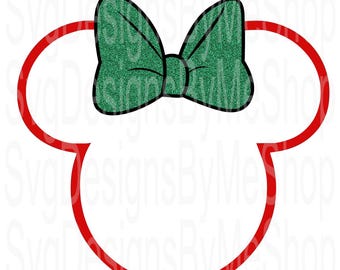 Red Minnie Outline with Bow, Green Glitter Bow, Mouse Bow Cut File, Minnie Bow file, Bow Digital Download, Sublimation, T-Shirt, Tumbler