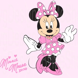 Pink Minnie Mouse con firma, Ratón con arco, Descarga digital de Minnie, Descarga digital, Sublimación, Camiseta, Archivo de vaso, Svg, Png
