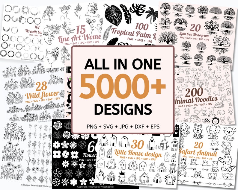 5000+ SVG-Design-Bundle, T-Shirt-Designs SVG, Blumen Svg, Cricut, Silhouette, Silhouette Schnittdateien, Mega Bundle, Bild 1