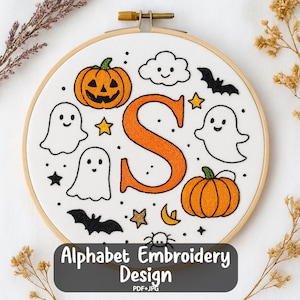 26 Halloween Alphabet Hand Embroidery Pattern, Letter Embroidery PDF, Hand Embroidery Alphabet, Hand Stitched Alphabet Digital Download