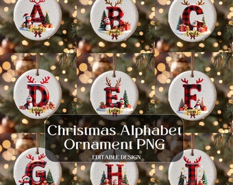 クリスマスアルファベットクリップアートPNG | お祝いの文字セット、チェック柄のクリスマス | ホリデーフォントデジタルダウンロードクリスマスオーナメント