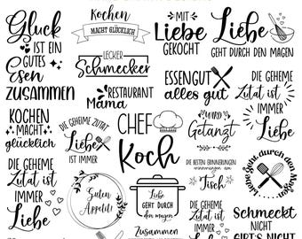 30 deutsche Küchen Plotterdatei, Küchendesign, Koch svg, Küchenspruch SVG, Backen svg, Lustiges Küchen svg, Küchenspruch Bundle, Silhouette