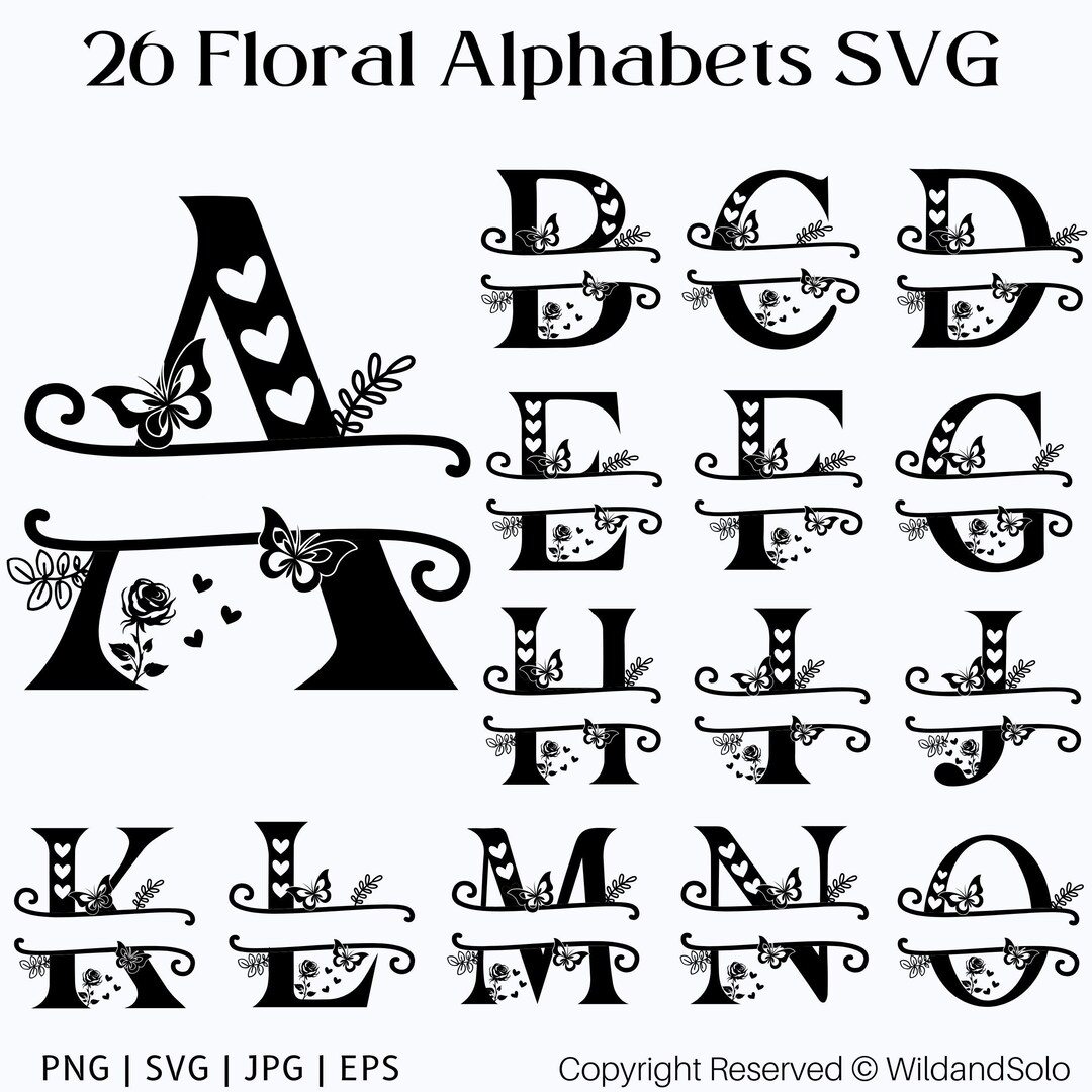 26 Floral Alphabet SVG Bundle | Floral Split Monogram SVG | Initial ...