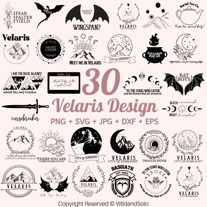 30 Velaris City of Starlight ACOTAR Svg bundle, Court of Thorns and Roses Svg, To The Stars City of Starlight, Fourth Wing Design image 1