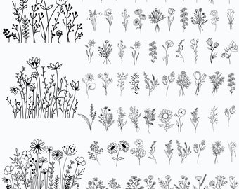 128 Wildflower SVG Mega Bundel, Floral SVG, Minimalistisch Boeket SVG, Geboorte Bloem SVG, Bloemenrand SVG, Floral SVG Bundel, Flower Sketch SVG