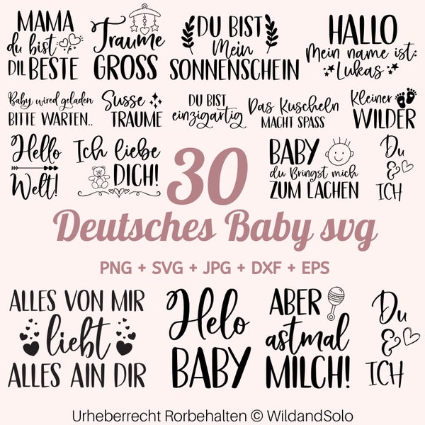 30 Deutsches Baby Zitat Svg, Geburt Baby Spruch SVG, Lustiges Baby-Svg, Baby Onesie SVG, Baby Meilensteine SVG, Kindheit Zitat svg