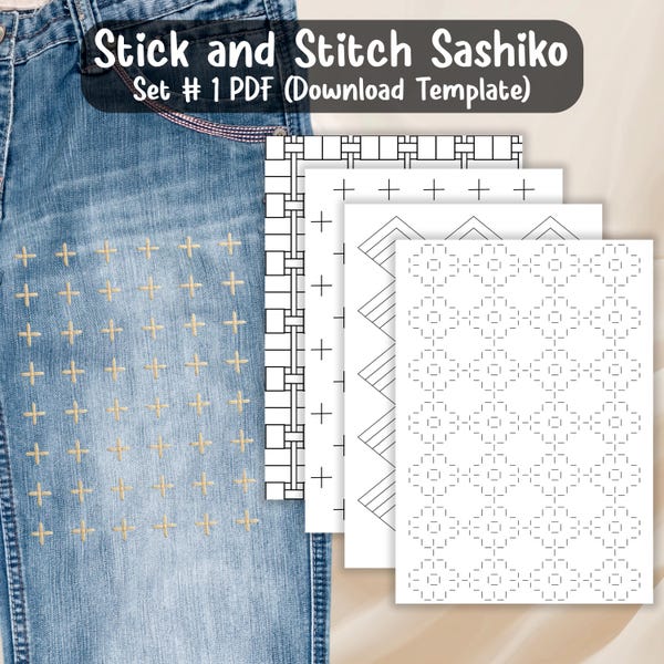 Stick and Stitch Sashiko Pattern, Embroidery Patterns, Clothing repair patterns, Sashiko Embroidery, Hand stitched sashiko