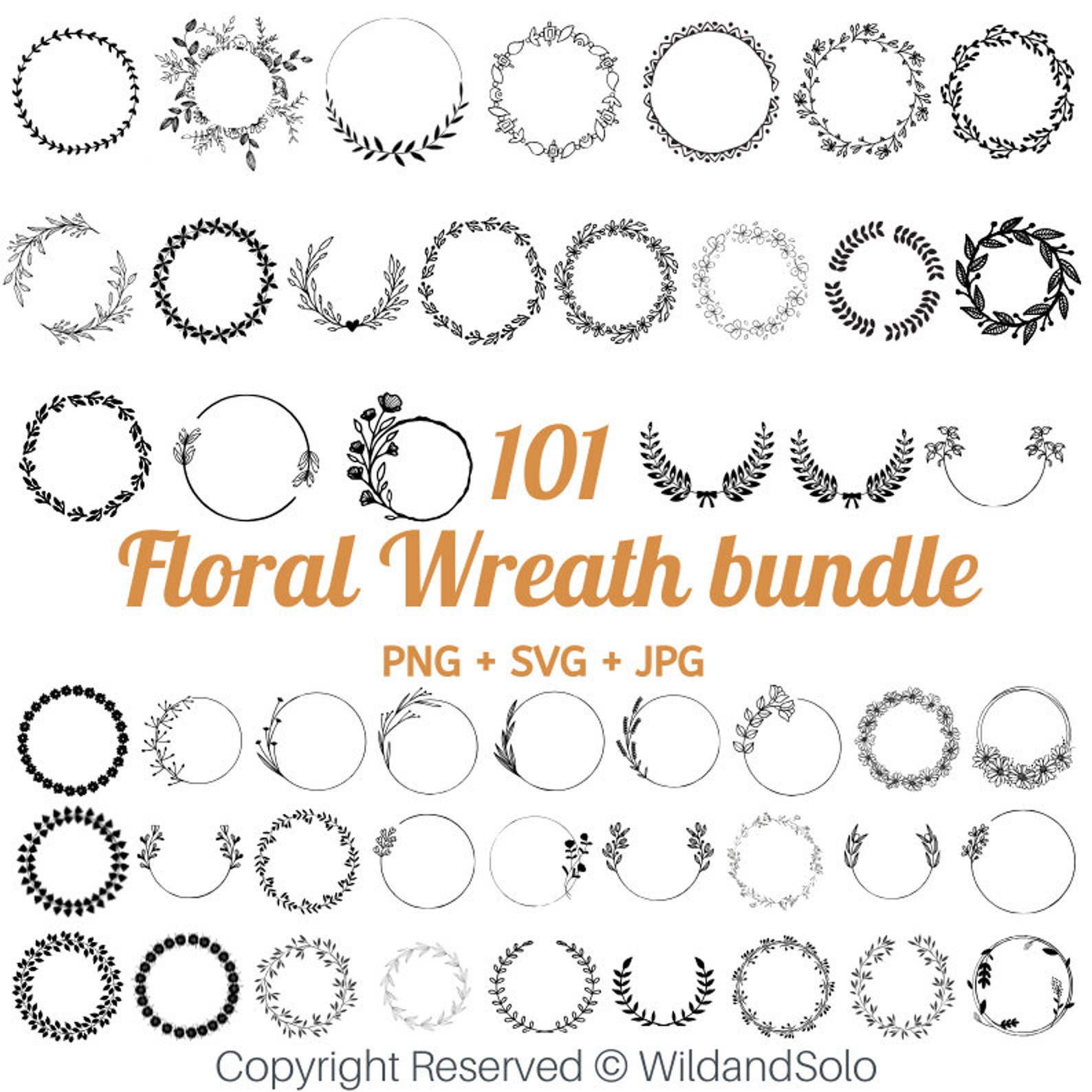 Circle Svg Bundle, Floral Wreath Svg, Heart Laurel Wreath Svg, Wedding ...