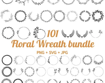 Paquete de SVG circulares, SVG de corona floral, SVG de corona de laurel de corazón, SVG de corona de boda, corona dibujada a mano, marco de círculo SVG de monograma de corona