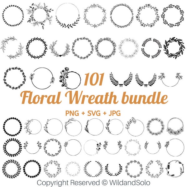 Circle svg bundle, floral wreath svg, heart laurel wreath svg, wedding wreath svg, hand drawn wreath, wreath monogram svg circle frame