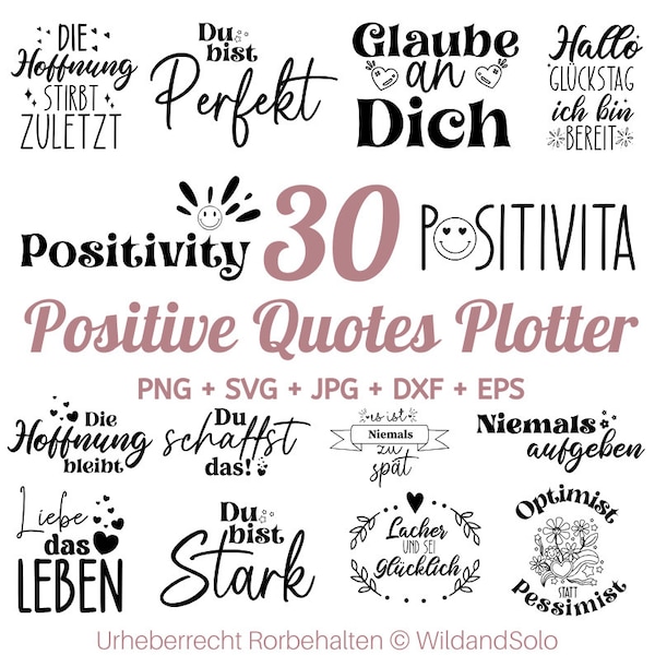 30 Positives Zitat SVG Bundle, plotterdatei sprüche, German saying svg, German Inspirational Saying, German positive svg, Zuhause quotes svg